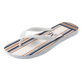 Moderne Blauw & Gouden Witte Strepen Monogram Teenslippers (Schuin)