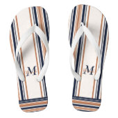 Moderne Blauw & Gouden Witte Strepen Monogram Teenslippers (Voetbed)
