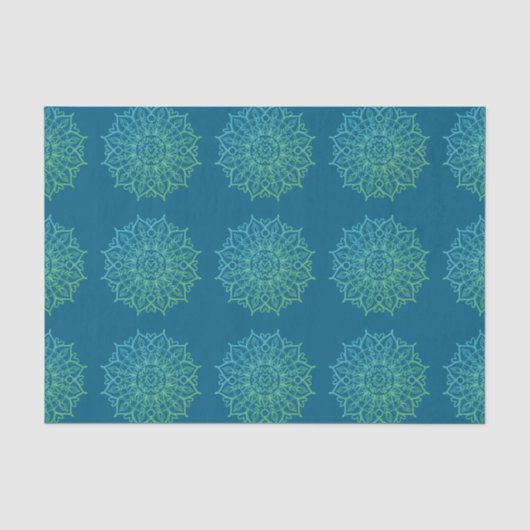 Moderne Blauw Groen Ombre Mandala Boho Decoupage Tissuepapier (Voorkant)