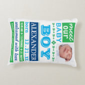Moderne Blauw Groene Baby Boy Foto Geboortestatist Accent Kussen (Achterkant)