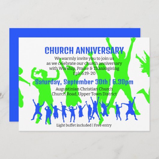 Moderne Blauw Groene KERKVERJAARDAG Kaart (Voorkant / Achterkant)