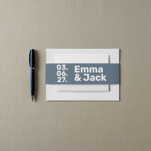Moderne blauw minimalistische vet wit typografie uitnodigingen wikkel