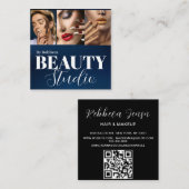 Moderne blauw mode stylist handtekening 3 foto vierkante visitekaartje (Voorkant / Achterkant)