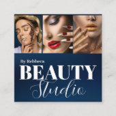 Moderne blauw mode stylist handtekening 3 foto vierkante visitekaartje (Voorkant)