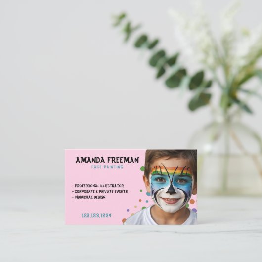 Moderne Blauw & Roze Kleurrijke Partij Schilder Visitekaartje (Staand voorkant)