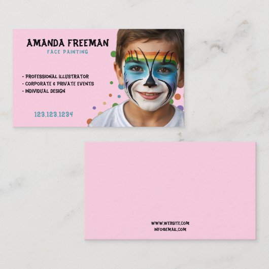 Moderne Blauw & Roze Kleurrijke Partij Schilder Visitekaartje (Voorkant / Achterkant)