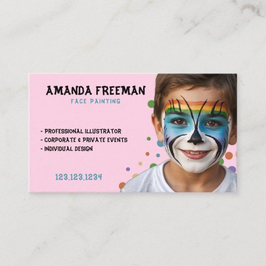 Moderne Blauw & Roze Kleurrijke Partij Schilder Visitekaartje (Voorkant)