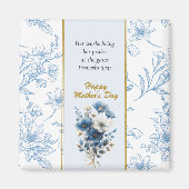 Moderne Blauw Wit Bloemen Gelukkige Moederdag Magneet (Voorkant)