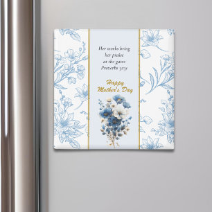 Moderne Blauw Wit Bloemen Gelukkige Moederdag Magneet
