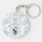 Moderne Blauw Wit Bloemen Gelukkige Moederdag Sleutelhanger (Achterkant)