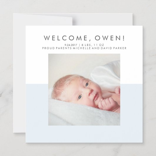 Moderne Blauw-Wit Geboorteaankondiging | Foto Magnetische Uitnodiging (Voorkant)