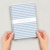 Moderne blauw-wit gestreepte patroonnaam notitieboek