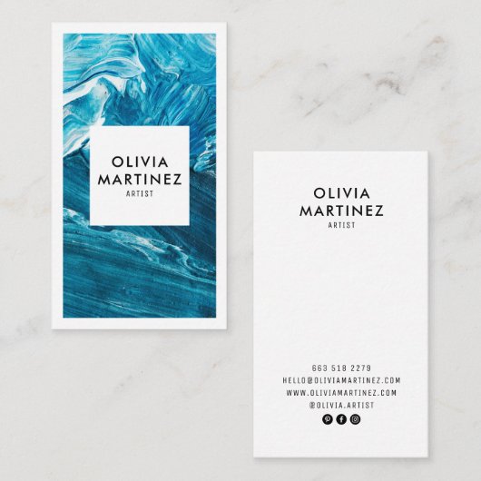 Moderne blauw-witte abstracte kunst minimalistisch visitekaartje (Voorkant / Achterkant)
