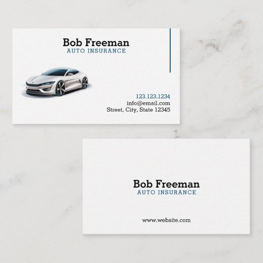 Moderne blauw-witte autoverzekering visitekaartje (Voorkant / Achterkant)