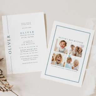 Moderne blauw-witte bar mitswa uitnodigingsfoto kaart