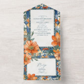 Moderne blauw-witte bloemen mediterrane Tegels All In One Uitnodiging (Binnen)