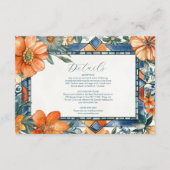 Moderne blauw-witte bloemen mediterrane Tegels Informatiekaartje (Voorkant)