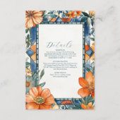 Moderne blauw-witte bloemen mediterrane Tegels Informatiekaartje (Voorkant)