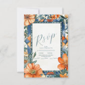 Moderne blauw-witte bloemen mediterrane Tegels RSVP Kaartje (Voorkant)
