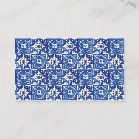 Moderne Blauw-Witte Mediterrane Trouwwebsite Informatiekaartje (Achterkant)