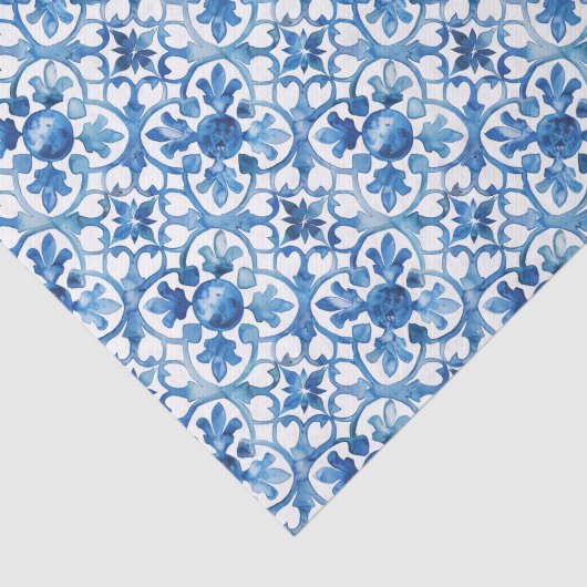 Moderne blauw-witte mediterrane Waterverf Tissuepapier (Detail)