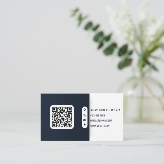 Moderne blauw-witte QR-code Visitekaartje (Staand voorkant)
