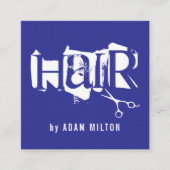 Moderne Blauw Witte Schaar Haarstylist Vierkante Visitekaartje (Voorkant)