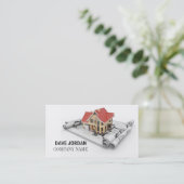 Moderne Blauwdruk Bouwarchitect Aannemer Visitekaartje (Staand voorkant)