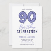 Moderne Blauwe 90e Verjaardagsfeestje Kaart (Voorkant)