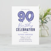 Moderne Blauwe 90ste Verjaardagsfeest Kaart (Staand voorkant)