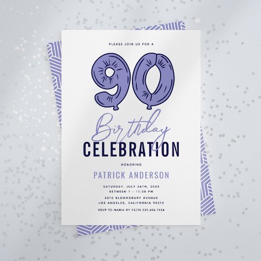 Moderne Blauwe 90ste Verjaardagsfeest Kaart