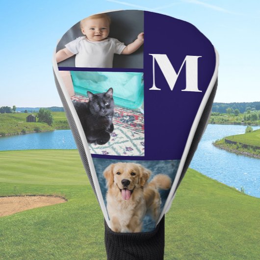 Moderne blauwe aangepaste fototemplate monogram golfheadcover