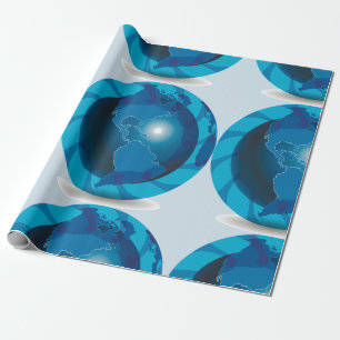 Moderne blauwe aardglobe wereldkaart cadeaupapier