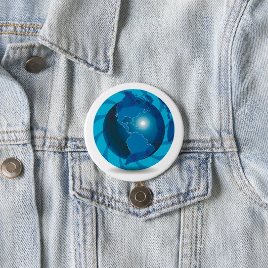 Moderne blauwe aardglobe wereldkaart ronde button 7,6 cm