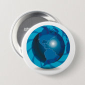 Moderne blauwe aardglobe wereldkaart ronde button 7,6 cm (Voorkant /achterkant)