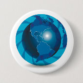 Moderne blauwe aardglobe wereldkaart ronde button 7,6 cm (Voorkant)