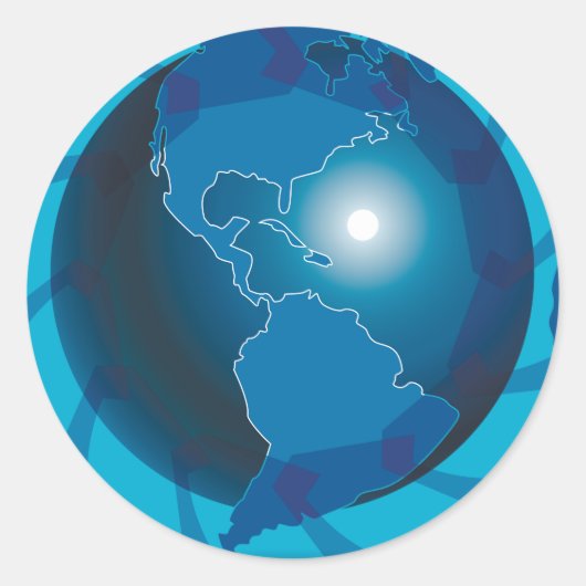Moderne blauwe aardglobe wereldkaart ronde sticker (Voorkant)