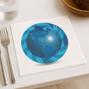 Moderne blauwe aardglobe wereldkaart servet