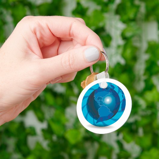 Moderne blauwe aardglobe wereldkaart sleutelhanger