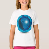 Moderne blauwe aardglobe wereldkaart t-shirt (Voorkant)
