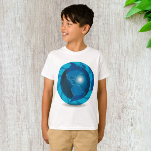 Moderne blauwe aardglobe wereldkaart t-shirt