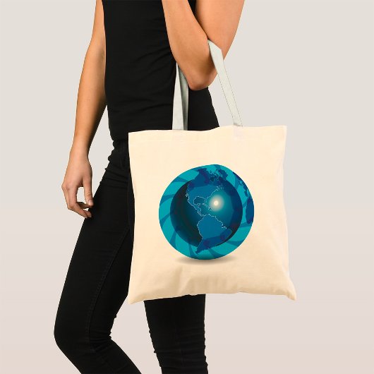Moderne blauwe aardglobe wereldkaart tote bag