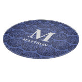 Moderne Blauwe Abstracte Bloemige Monogram Snijplank (Hoek)