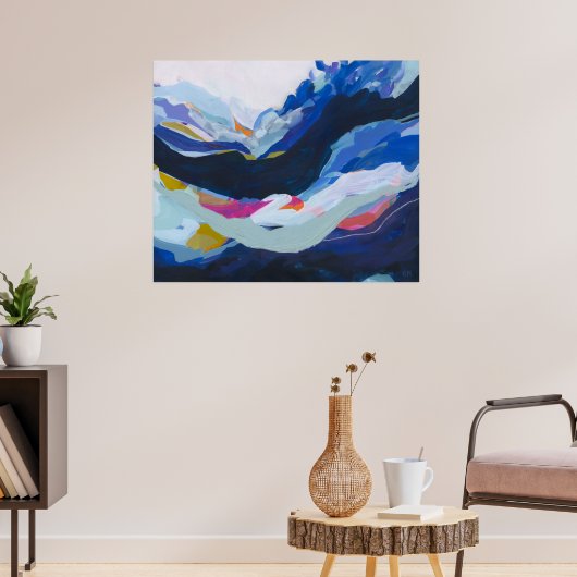 Moderne Blauwe Abstracte Expressionistische Schild Poster (Woonkamer 3)