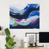 Moderne Blauwe Abstracte Expressionistische Schild Poster (Thuiskantoor)