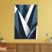 Moderne Blauwe Abstracte Geometrische 3D Canvas Afdruk (Insitu (Woonkamer))