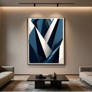 Moderne Blauwe Abstracte Geometrische 3D Canvas Afdruk