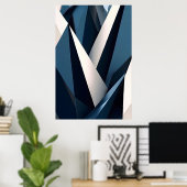 Moderne Blauwe Abstracte Geometrische 3D Poster (Thuiskantoor)