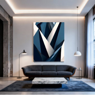 Moderne Blauwe Abstracte Geometrische 3D Poster