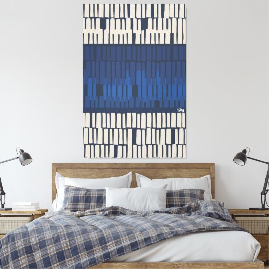 Moderne Blauwe Abstracte Geometrische Muurkunst Canvas Afdruk (Insitu (Slaapkamer))